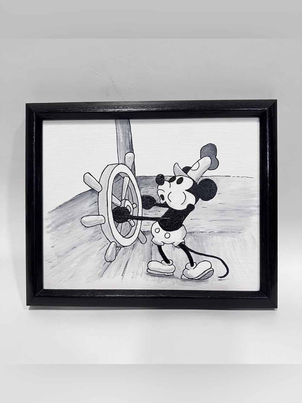 Mickey Mouse Steam Boat Willie Painting On Framed Flat Canvas